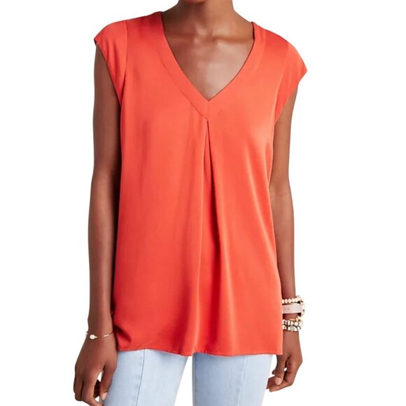 Maeve By Anthropologie Ally Cupro Tunic Top V-Neck Sleeveless Size M - Picture 1 of 8